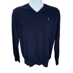 Polo Ralph Lauren Navy Blue V-Neck Sweater Size M Pima Cotton Pullover